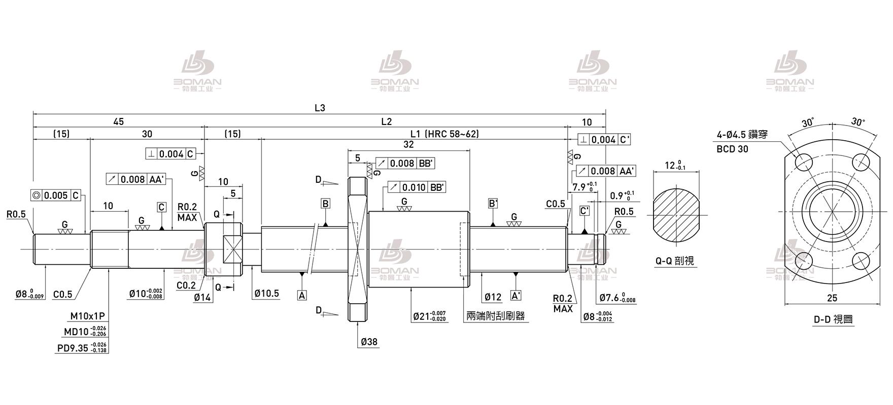 HIWIN上银 R12-2.5T3-FSI-110-180-0.008 上银滚珠丝杆材质