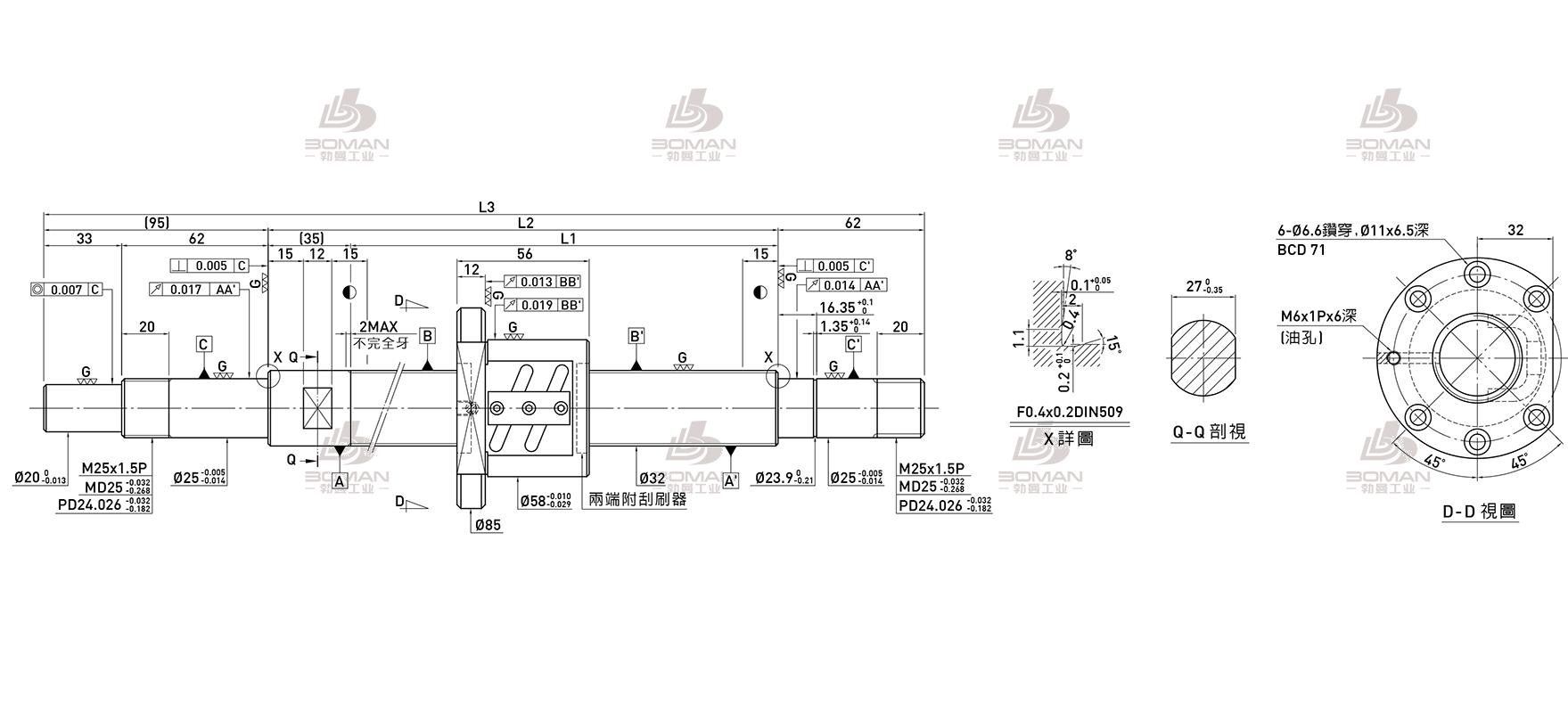 HIWIN上银 R32-5B2-FSW-465-615-0.018 上银科技滚珠丝杆